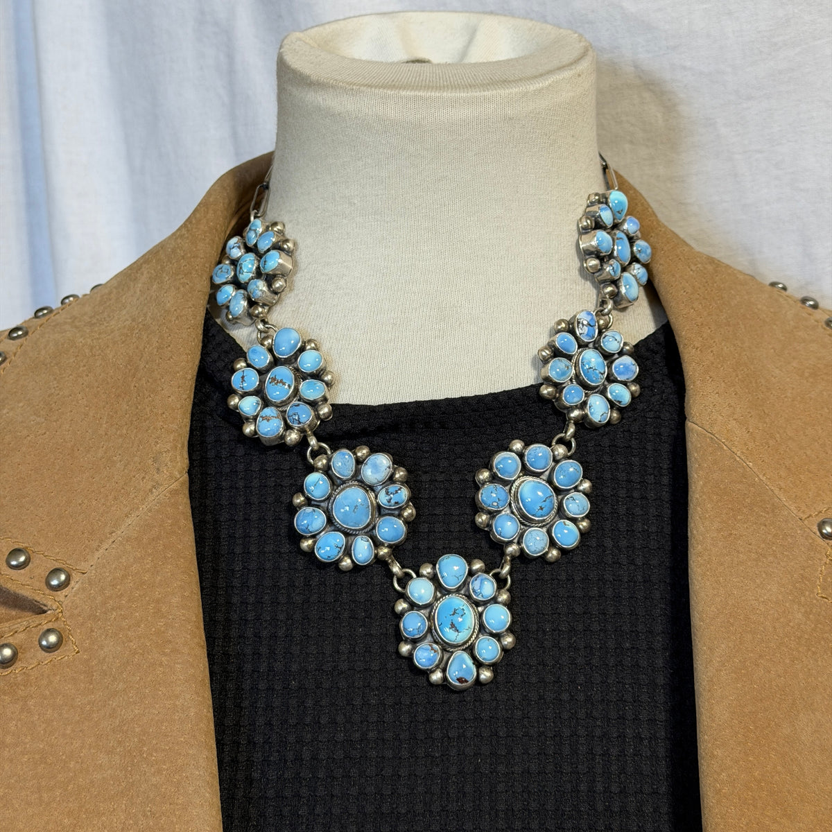 Golden Hills Cluster necklace earrings set Sterling silver Kathleen Livingston Navajo