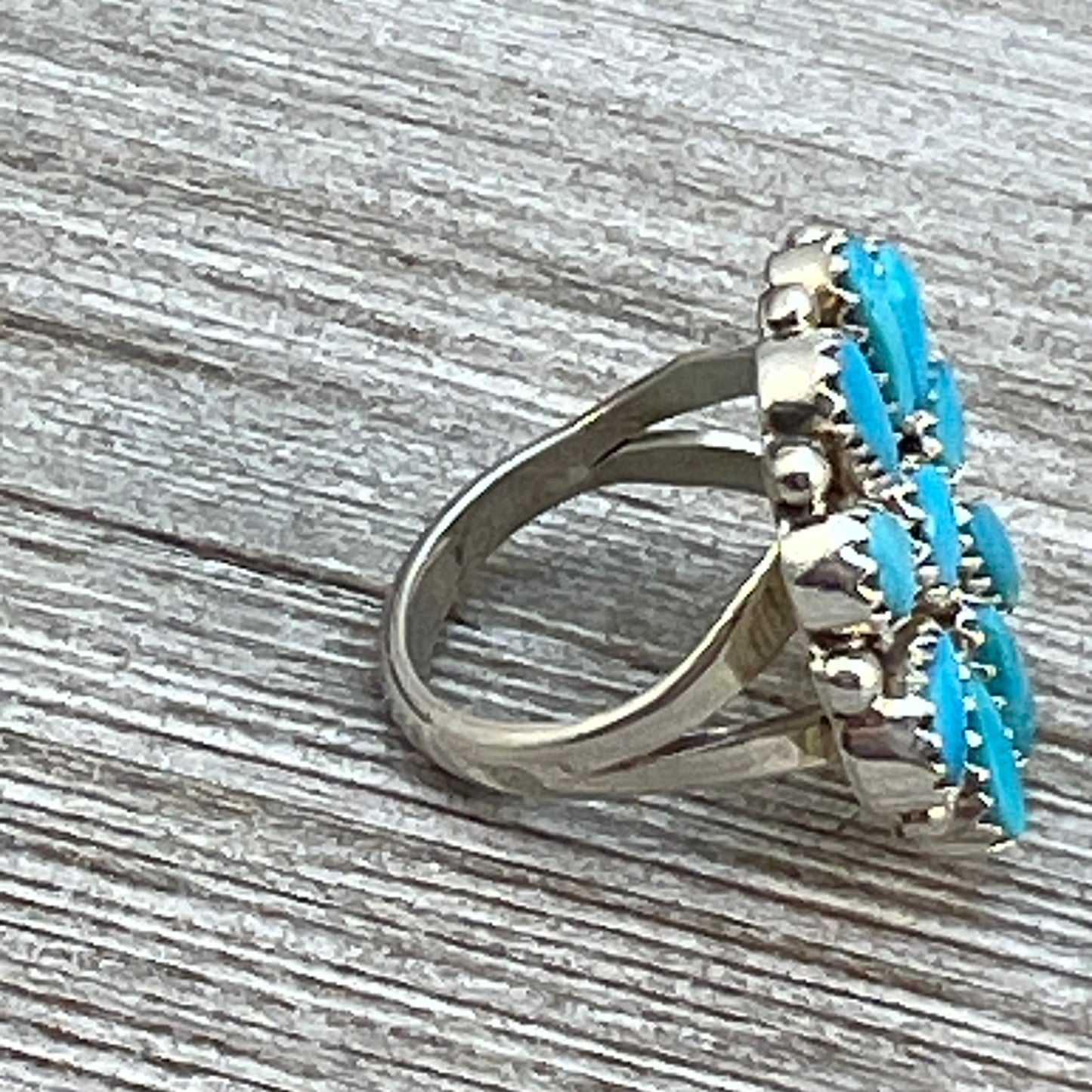 Size 6.5 Blue Turquoise Round Cluster Ring Navajo handmade Sterling Silver Alicia Wilson