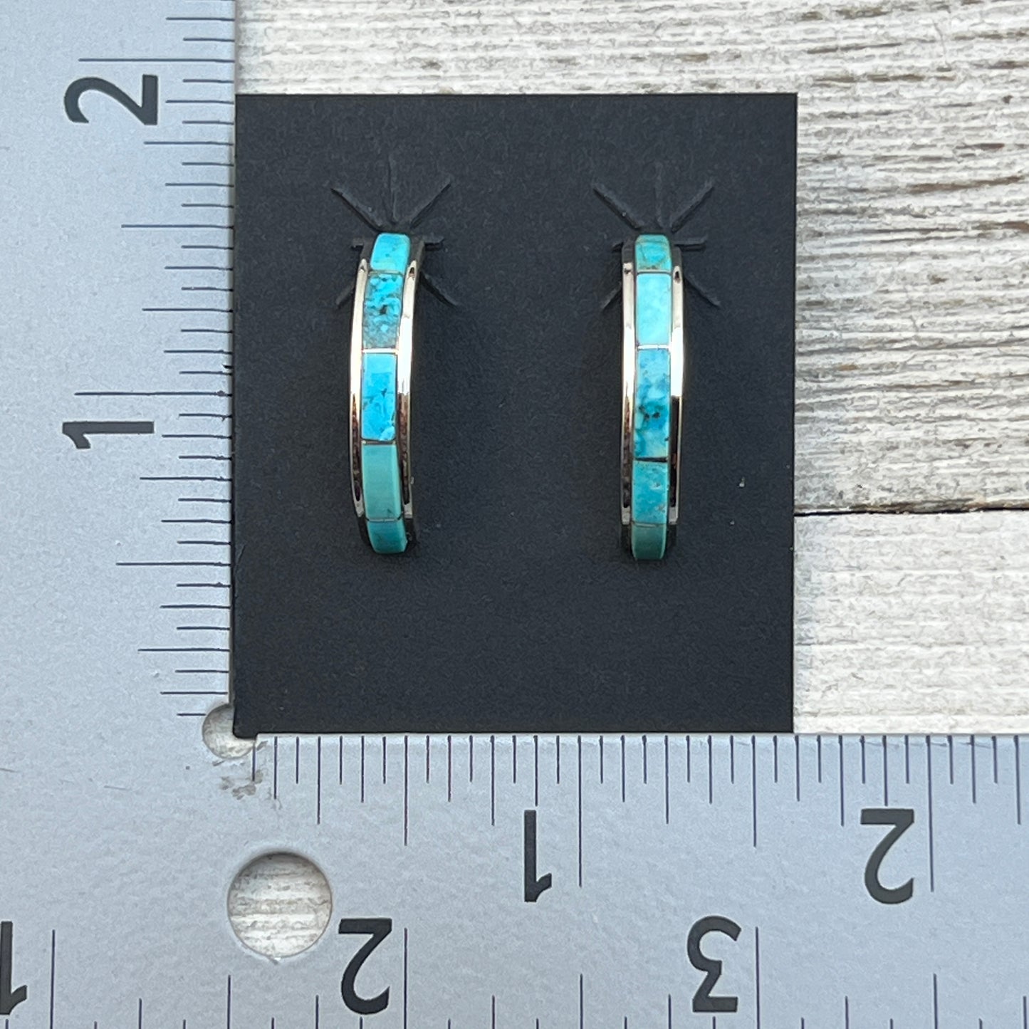 Small Turquoise 7/8" narrow turquoise zuni hoop earrings sterling silver Gloria Waseta 422