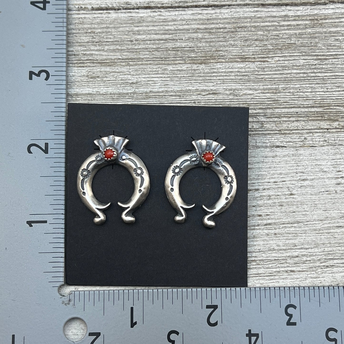 Red Mediterranean Coral Naja stud Earrings Navajo Adrienne Gordan Sterling Silver 2