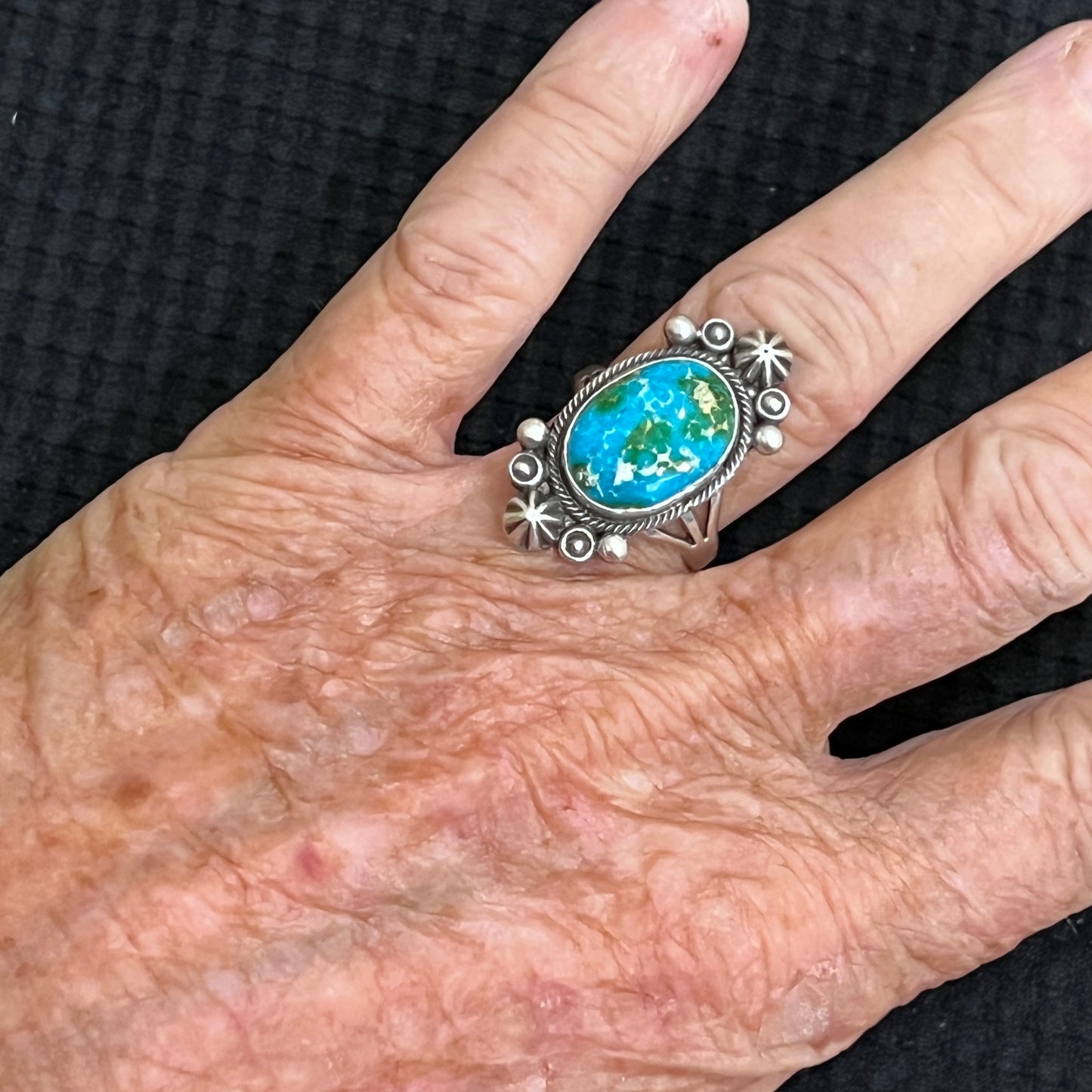Size 8 Sonoran Gold turquoise sterling silver ring Maritta Benally 484