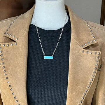 20" Small blue turquoise bar necklace Navajo handmade Arlene Lewis 3