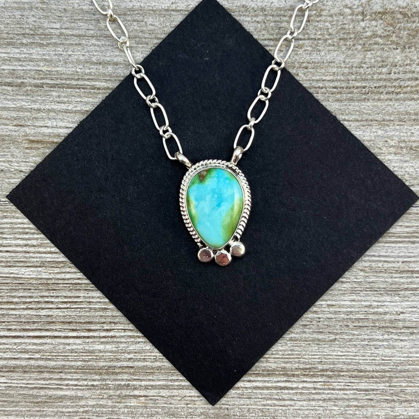 18" Sonoran Gold Turquoise Sterling silver Necklace Navajo handmade Sharon McCarthy 12