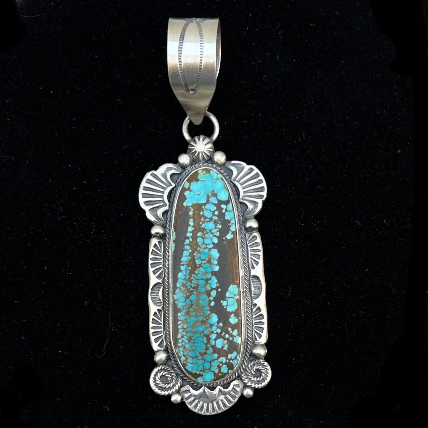 Natural #8 Turquoise sterling silver pendant Navajo Jackson Hoskie
