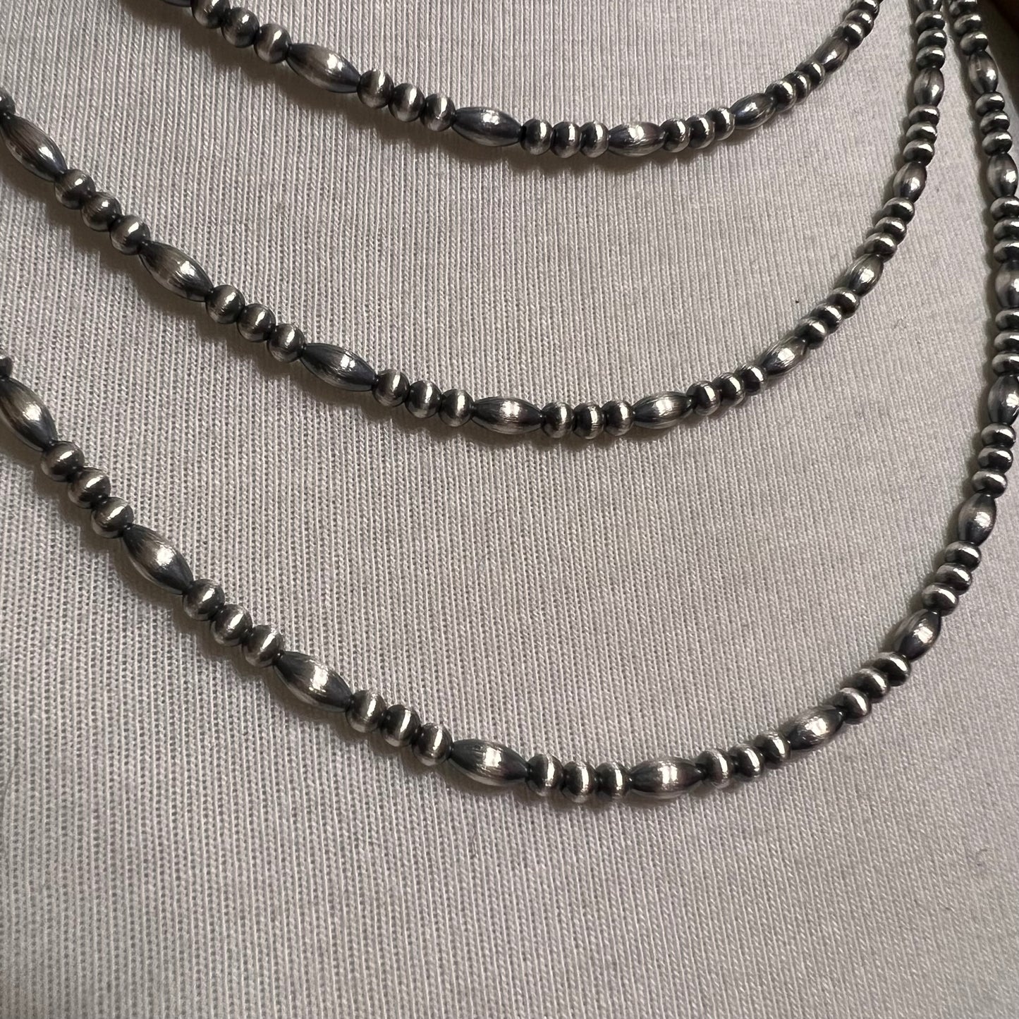 3mm melon beads, oxidized sterling silver, small bead necklace, western jewelry