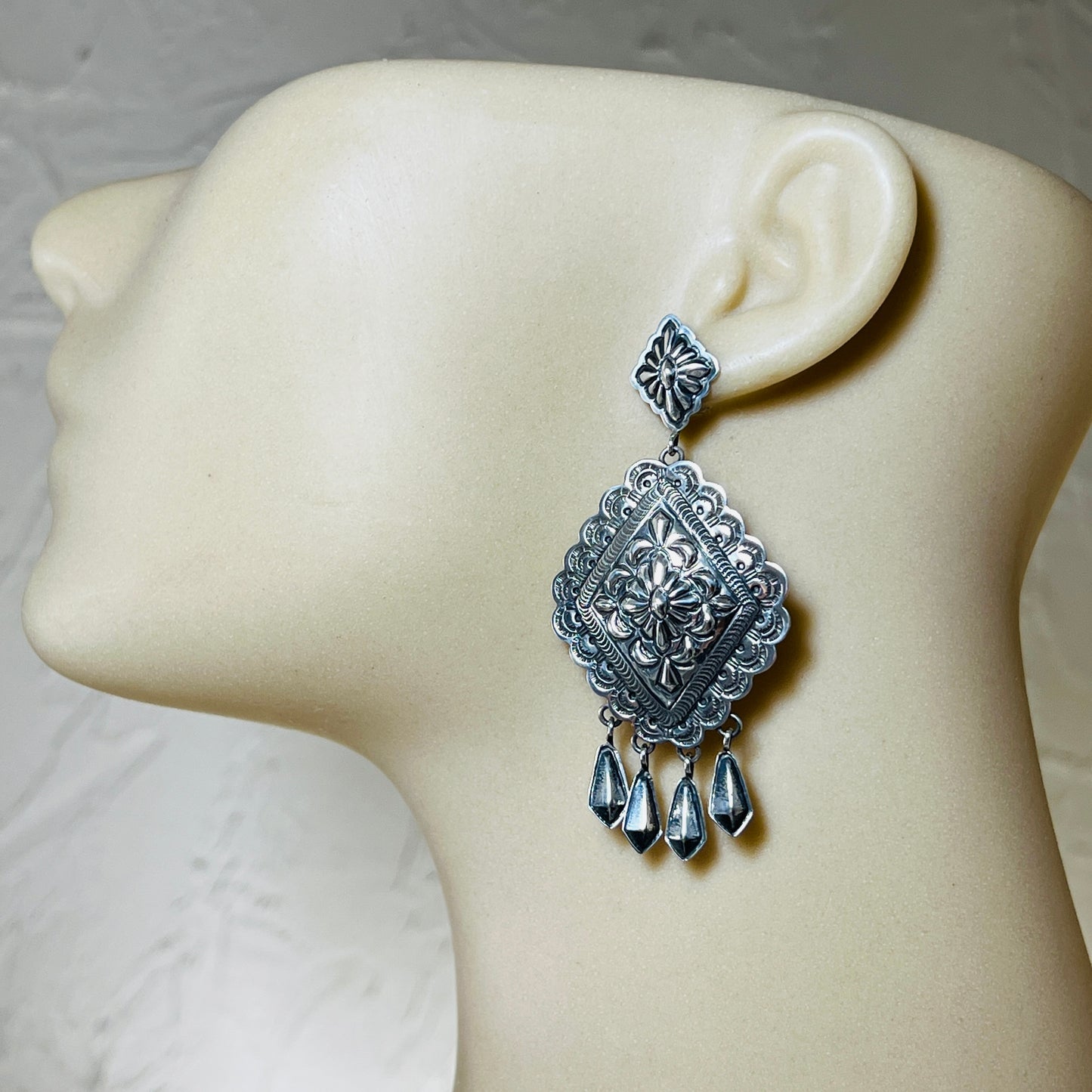 Large Stamped Concho earrings sterling silver Terry Charlie Navajo handmade ER30