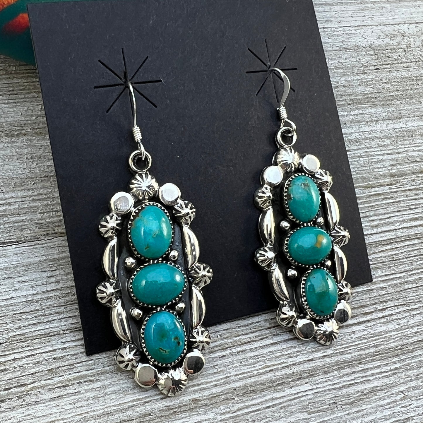 Kingman turquoise dangle earrings sterling silver turquoise Emerson Delgarito 406