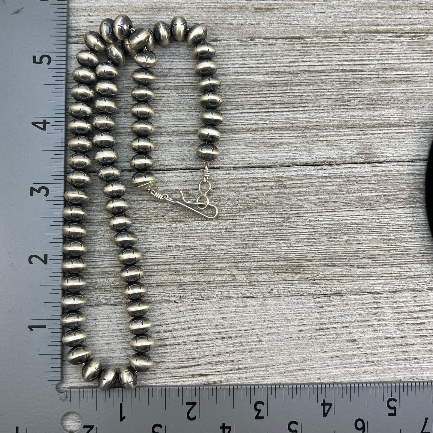 18 1/2" Sterling silver stamped handmade Navajo Pearls Beads Dorinda Mariano signed