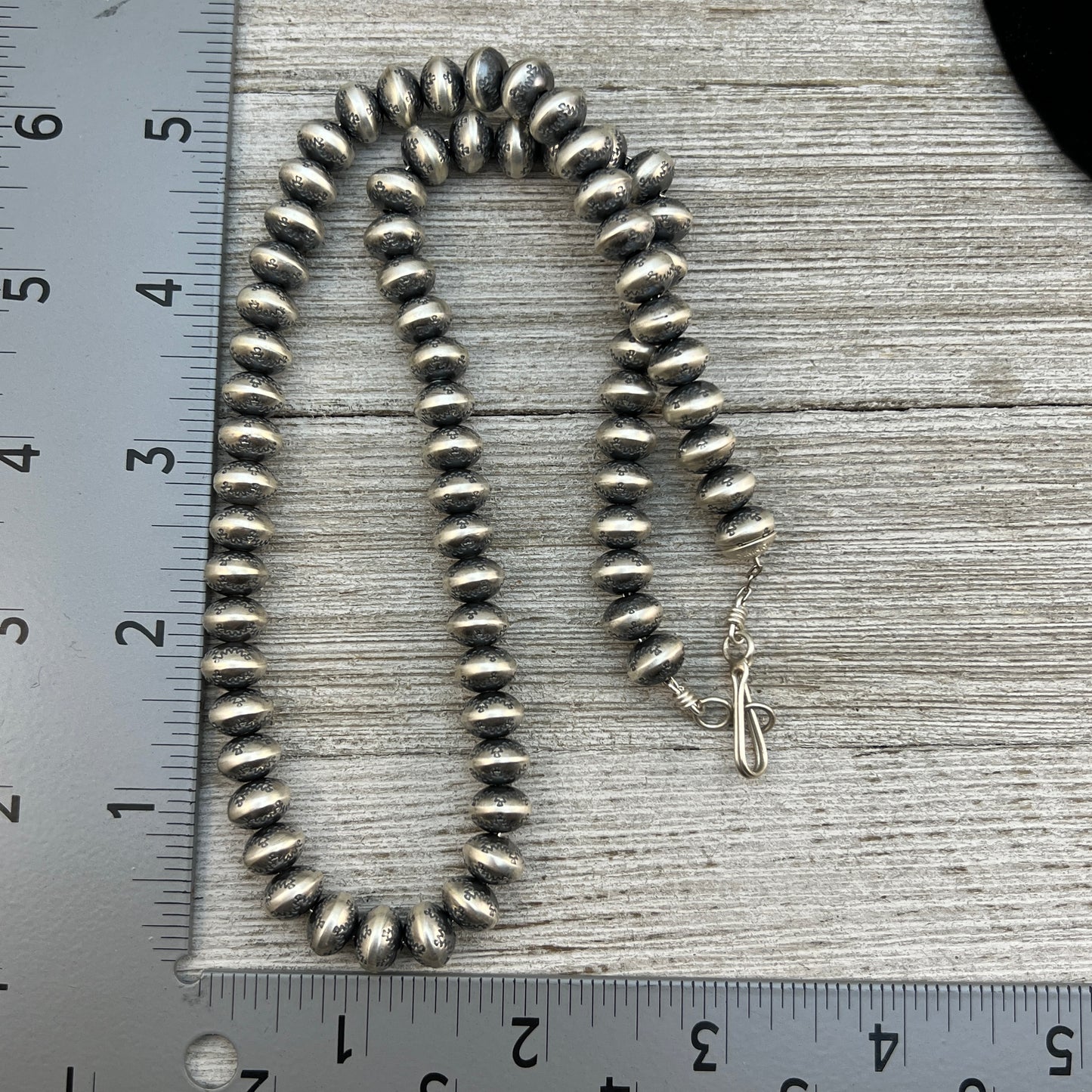 21" Sterling silver stamped handmade Navajo Pearls Beads Dorinda Mariano signed