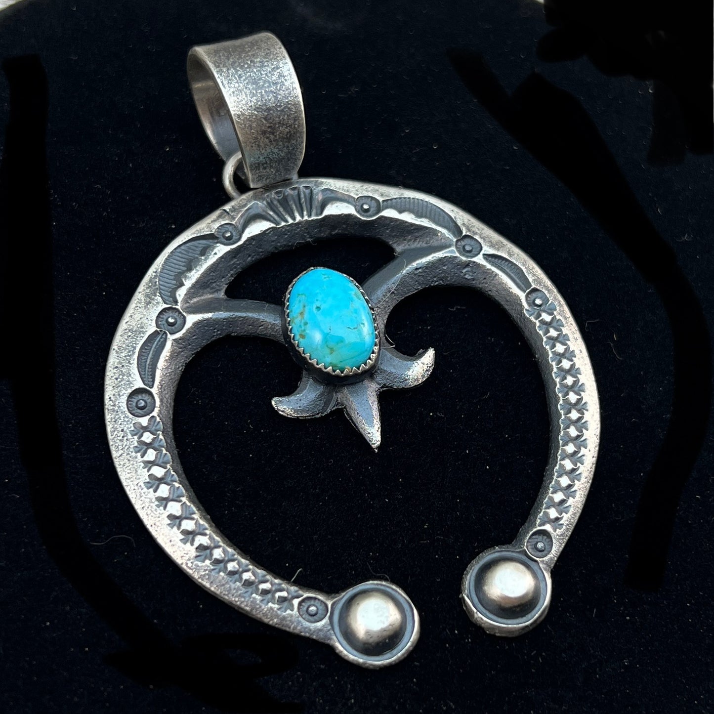 Tufa Cast Naja pendant sterling silver turquoise Navajo Eva and Linberg Billah 3
