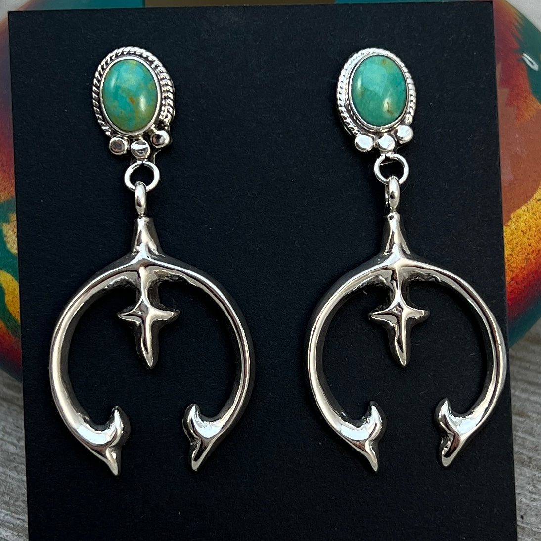 Turquoise naja earrings sterling silver Navajo Sharon McCarthy 1