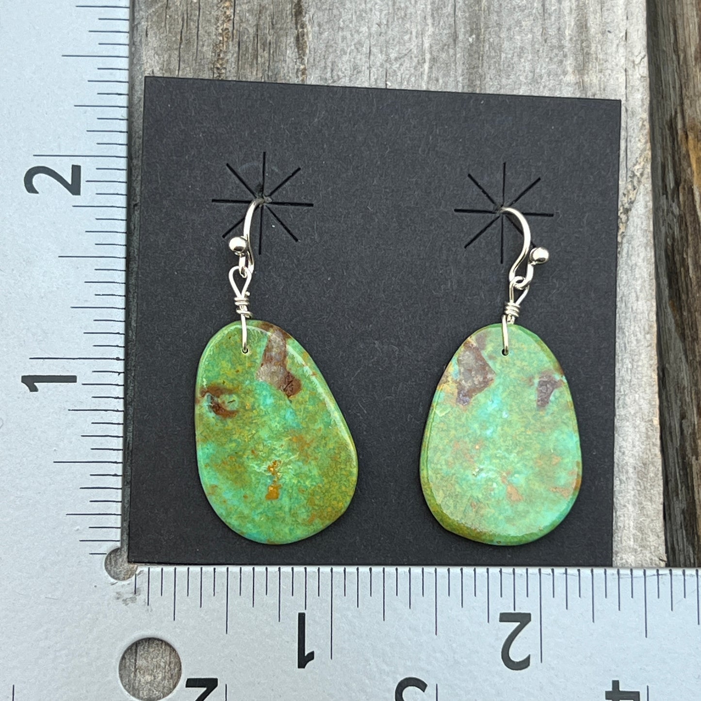 Green Kingman Turquoise slab earrings Ronald Chavez Santo Domingo 615