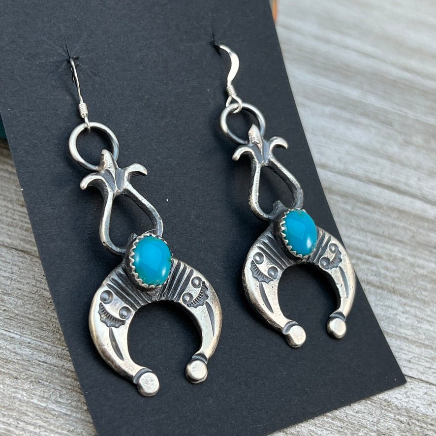 Tufa cast Naja earrings, sterling silver turquoise Navajo Eva & Linberg Billah 2
