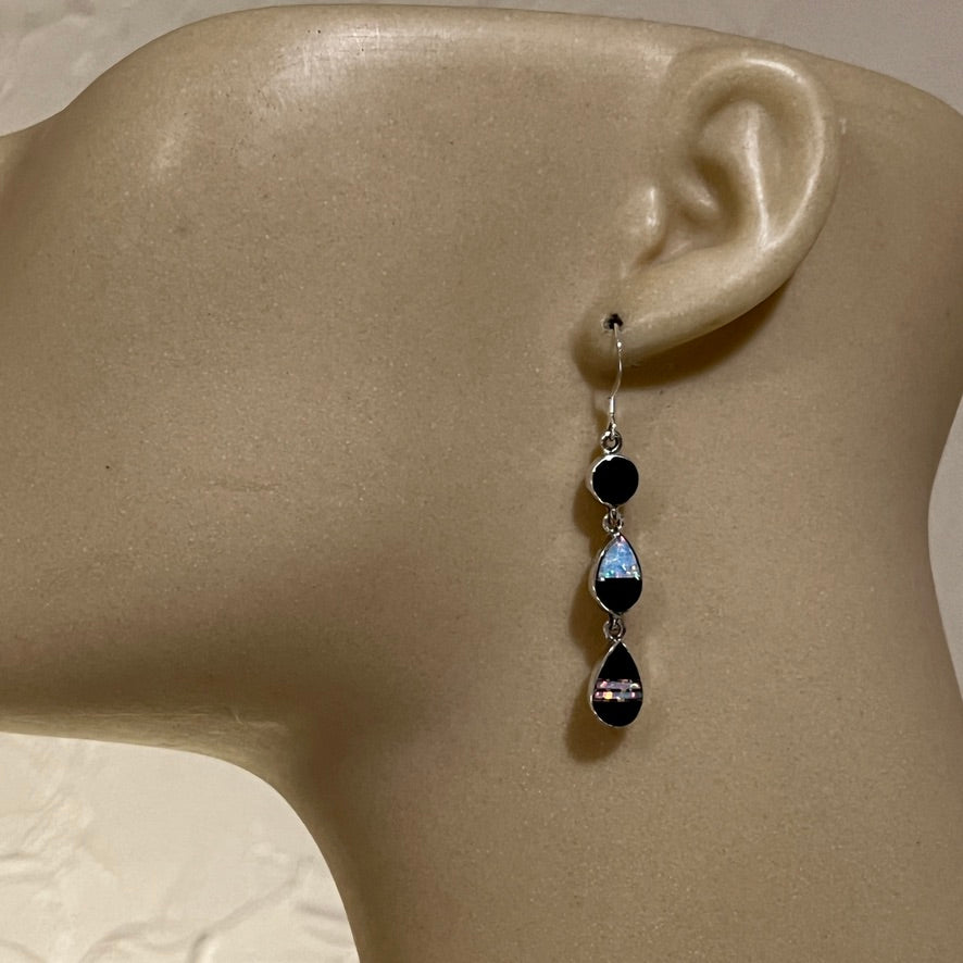 Elegant modern inlay dangle earrings Black Jet Opal Navajo handmade James Manygoats