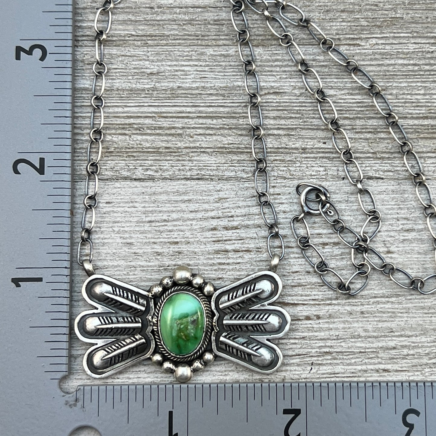 17 1/2"Sonoran Turquoise Necklace Feather sterling silver Navajo Verley Betone boho