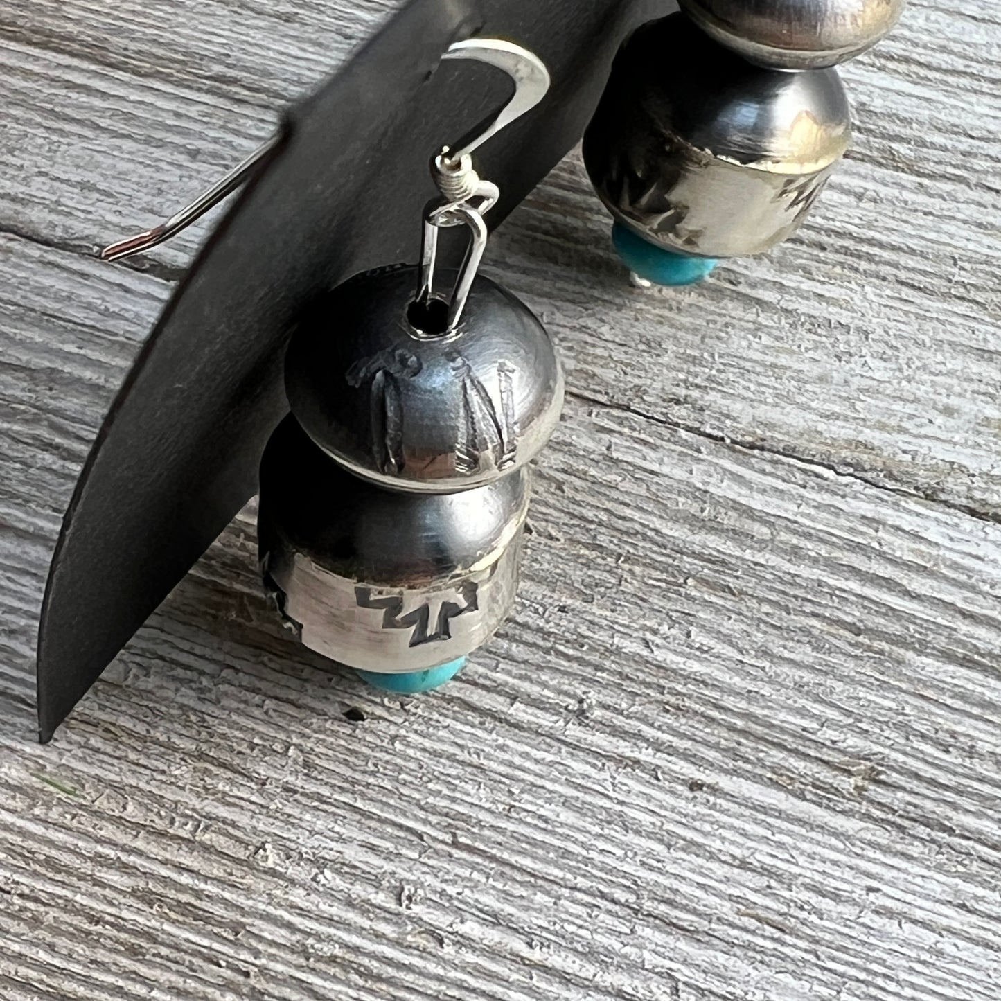 Handmade Sterling silver Navajo Pearl Earrings turquoise by artist, Tylena Nez