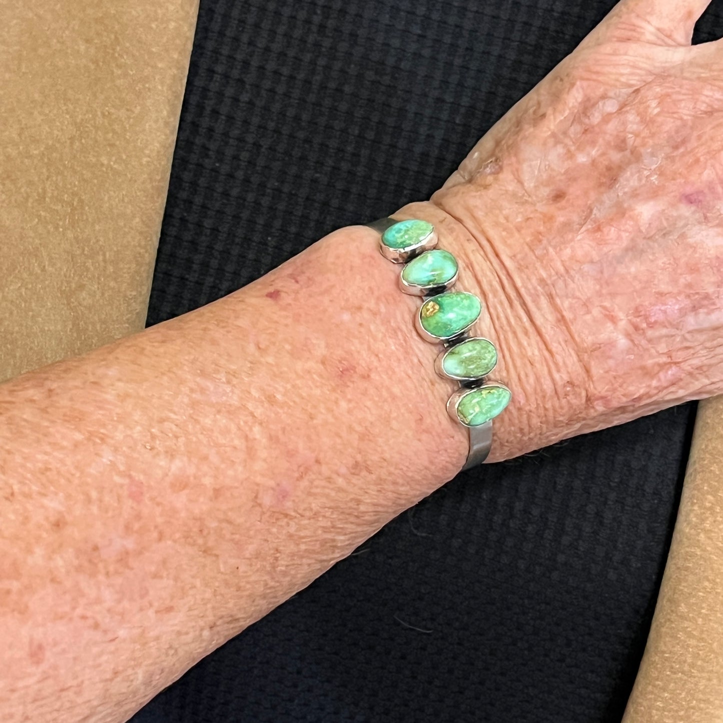 6 1/4" Sonoran Gold Turquoise Cuff Bracelet Sterling silver Navajo Tom Lewis boho