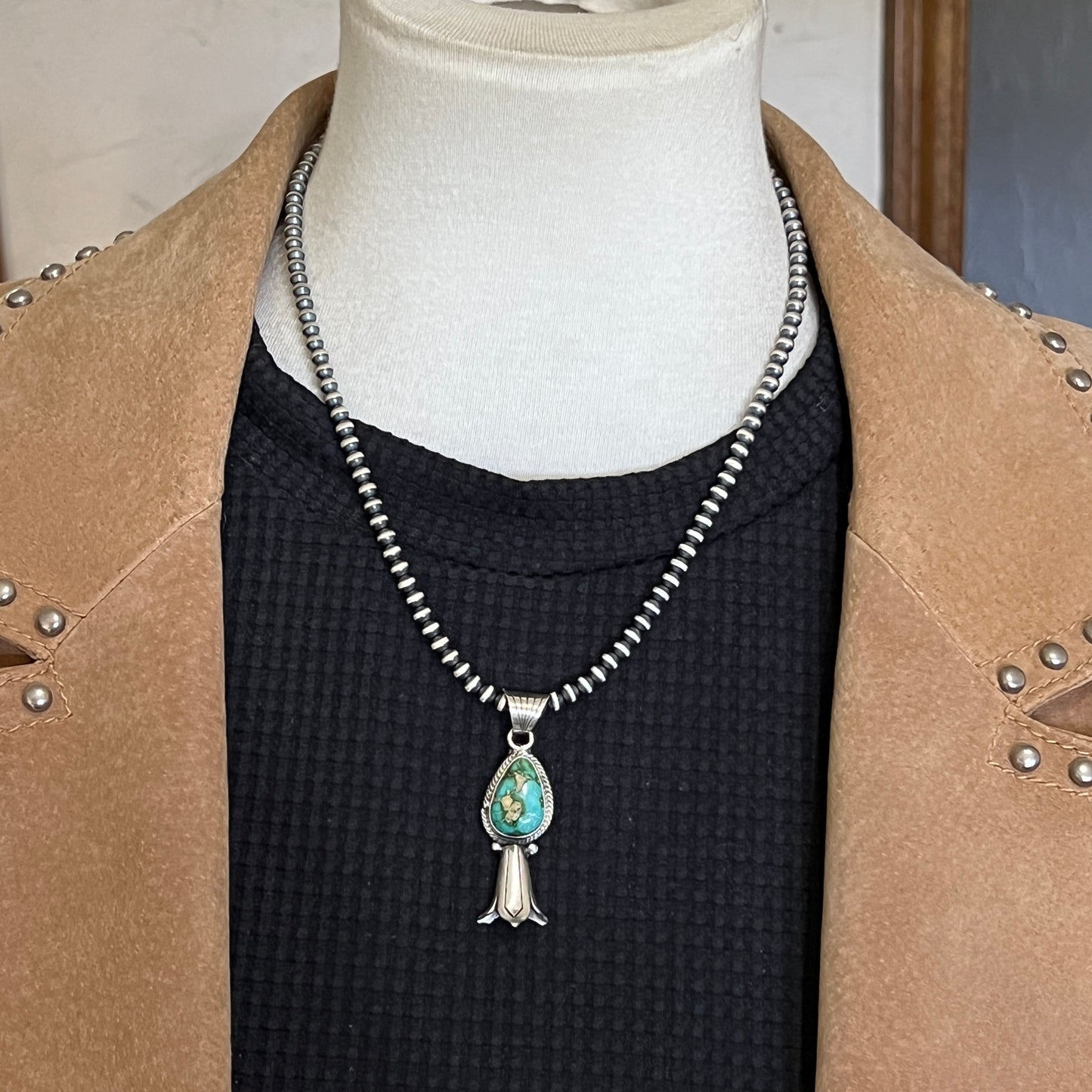 Sonoran Gold Turquoise Squash Blossom Pendant Adrienne Gordon Sterling Silver 601