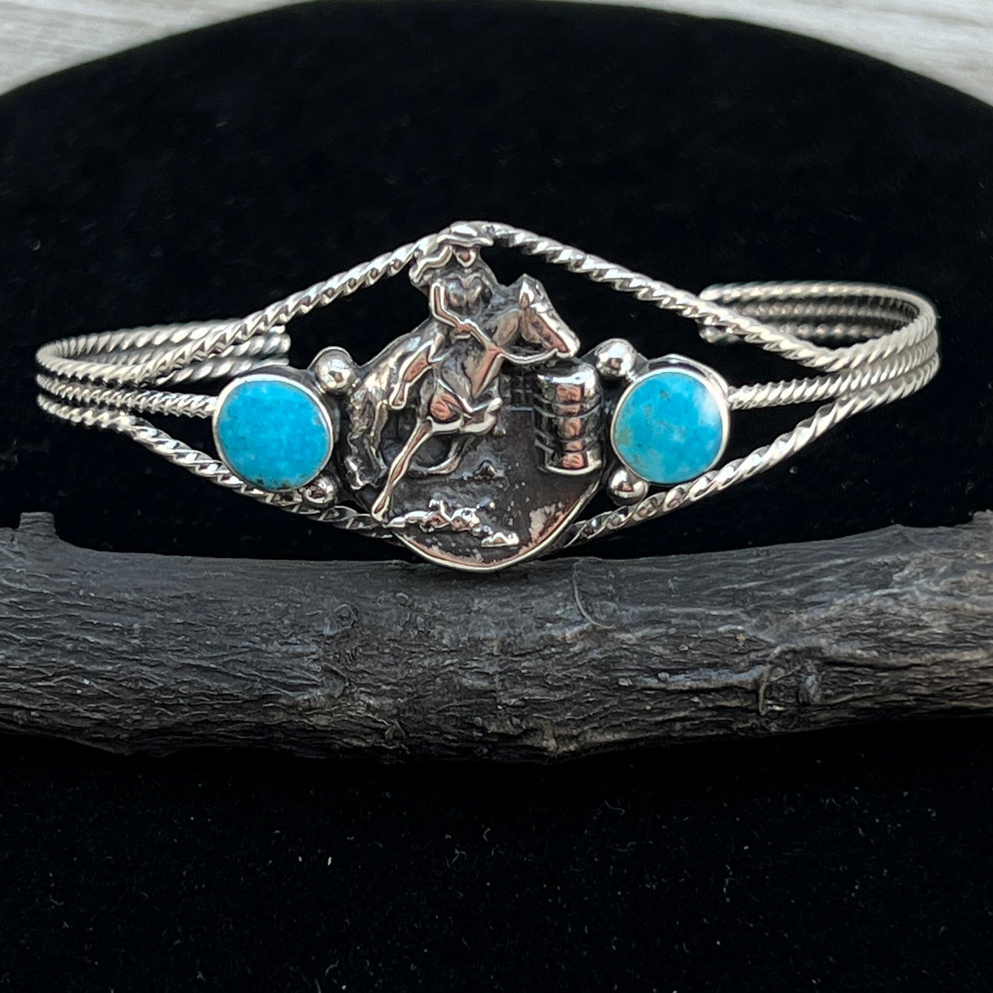 Barrel Racer Sterling silver turquoise cuff Bracelet Navajo handmade Marie Bahe 9
