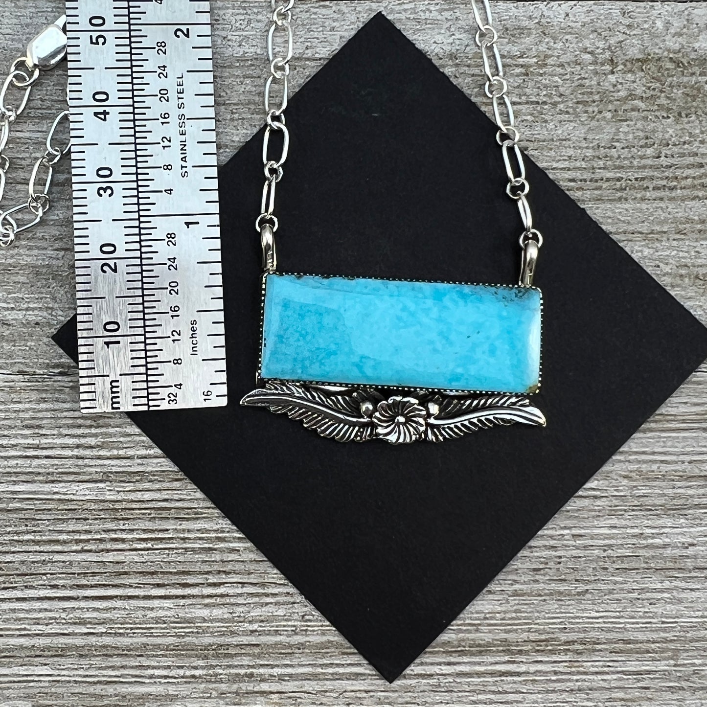 19 1/2" Blue Kingman Turquoise Fat Bar Necklace Navajo Gregg Yazzie sterling silver #2