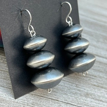 Handmade Sterling silver Navajo Pearls Earrings by Navajo artist, Tonisha Haley, signed