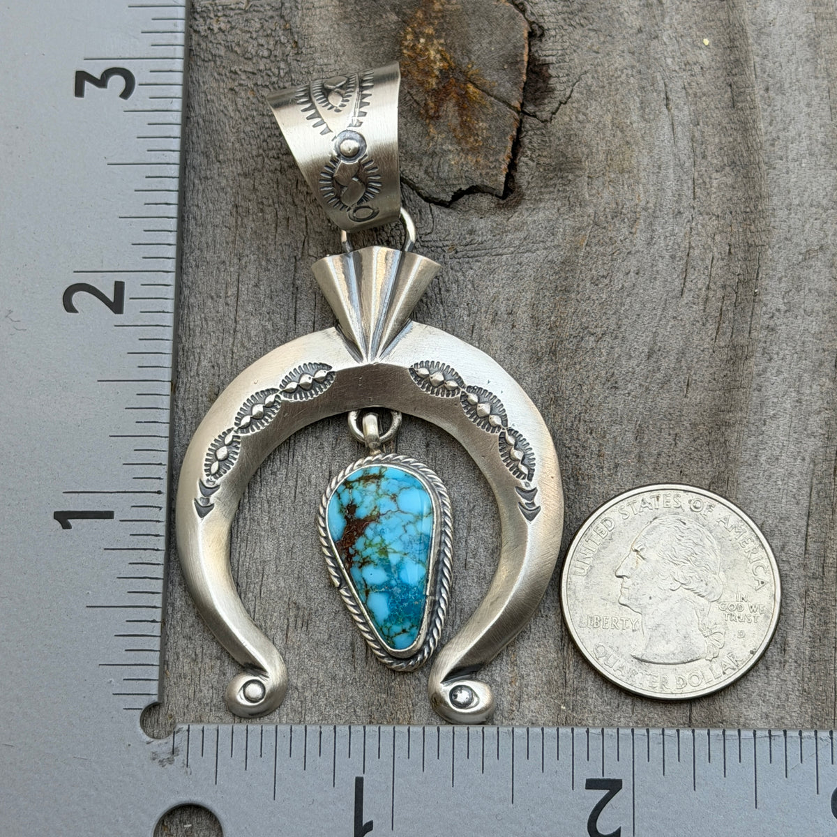 Blue Kingman Turquoise Naja Pendant Sharon McCarthy Navajo Handmade PD3