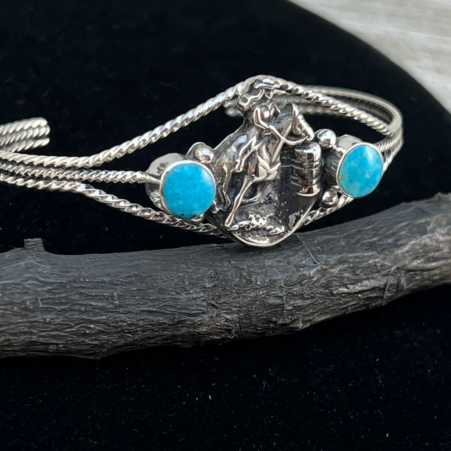 Barrel Racer Sterling silver turquoise cuff Bracelet Navajo handmade Marie Bahe 9