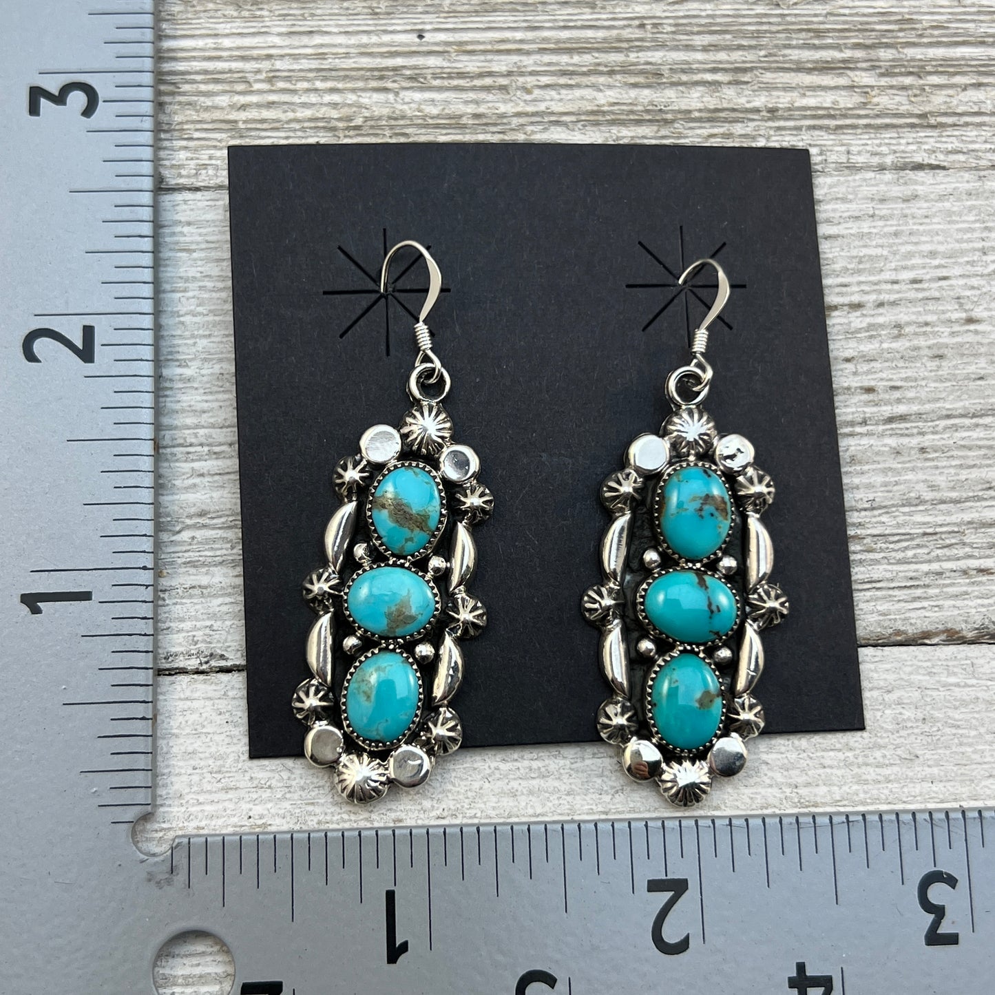 Kingman turquoise dangle earrings sterling silver turquoise Emerson Delgarito 403