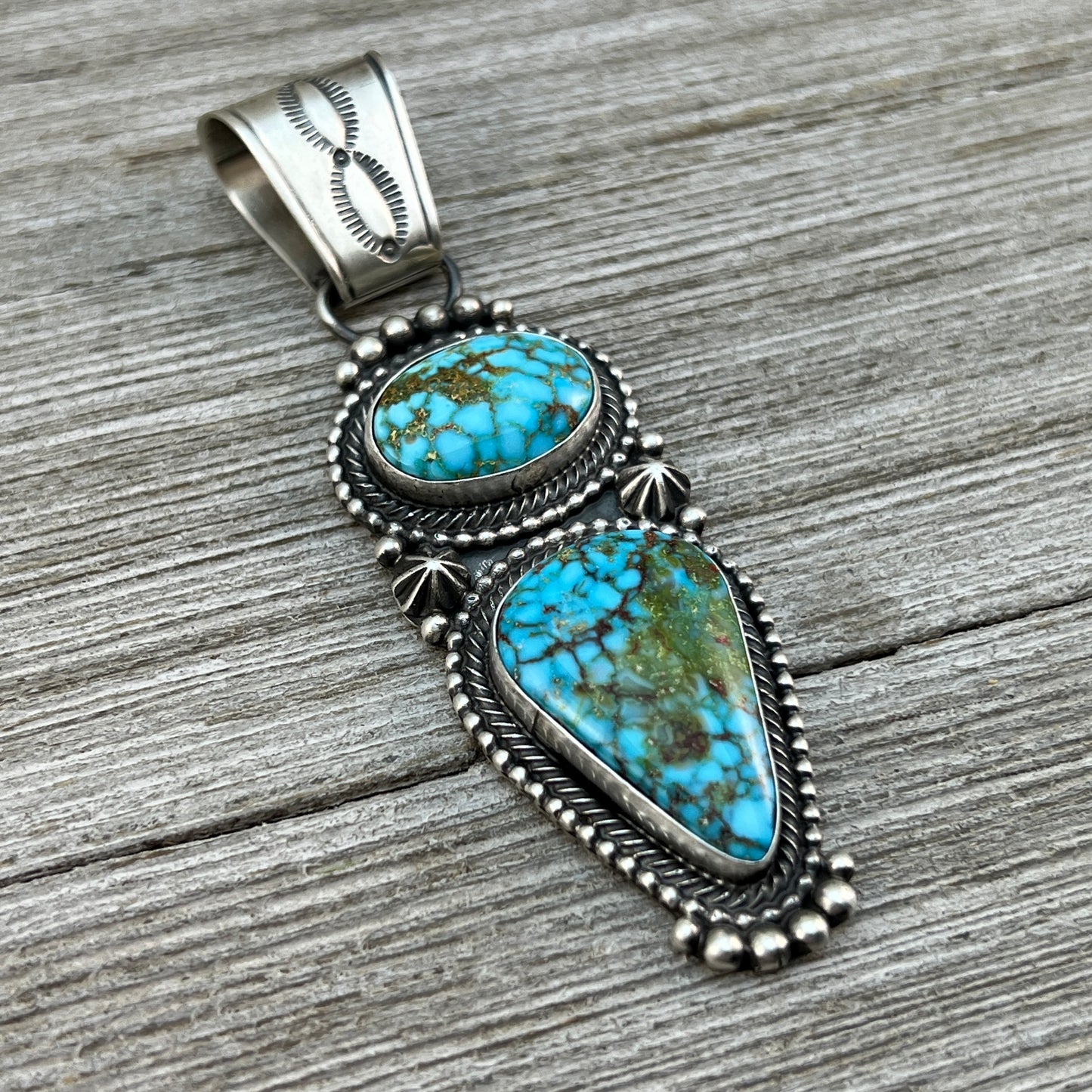 Blue Kingman Turquoise Pendant 7 Navajo handmade Sterling Silver Tom Lewis