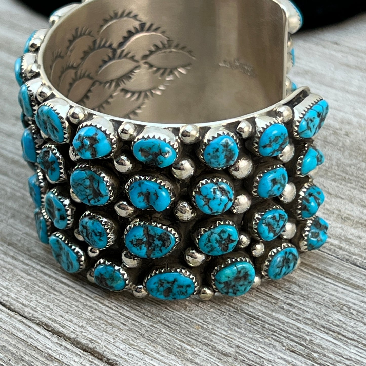 Sleeping Beauty wide Turquoise Cuff Bracelet, Sterling Silver Navajo 7" Darlene Begay