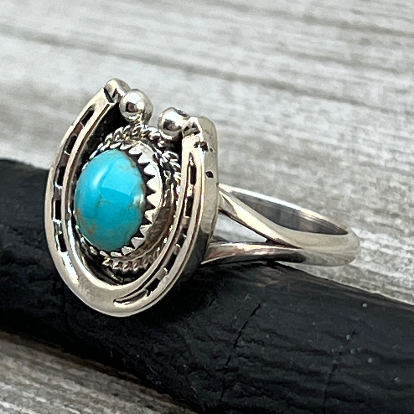 Size 9 Campitos Turquoise sterling silver horseshoe ring western equestrian jewelry Rodeo