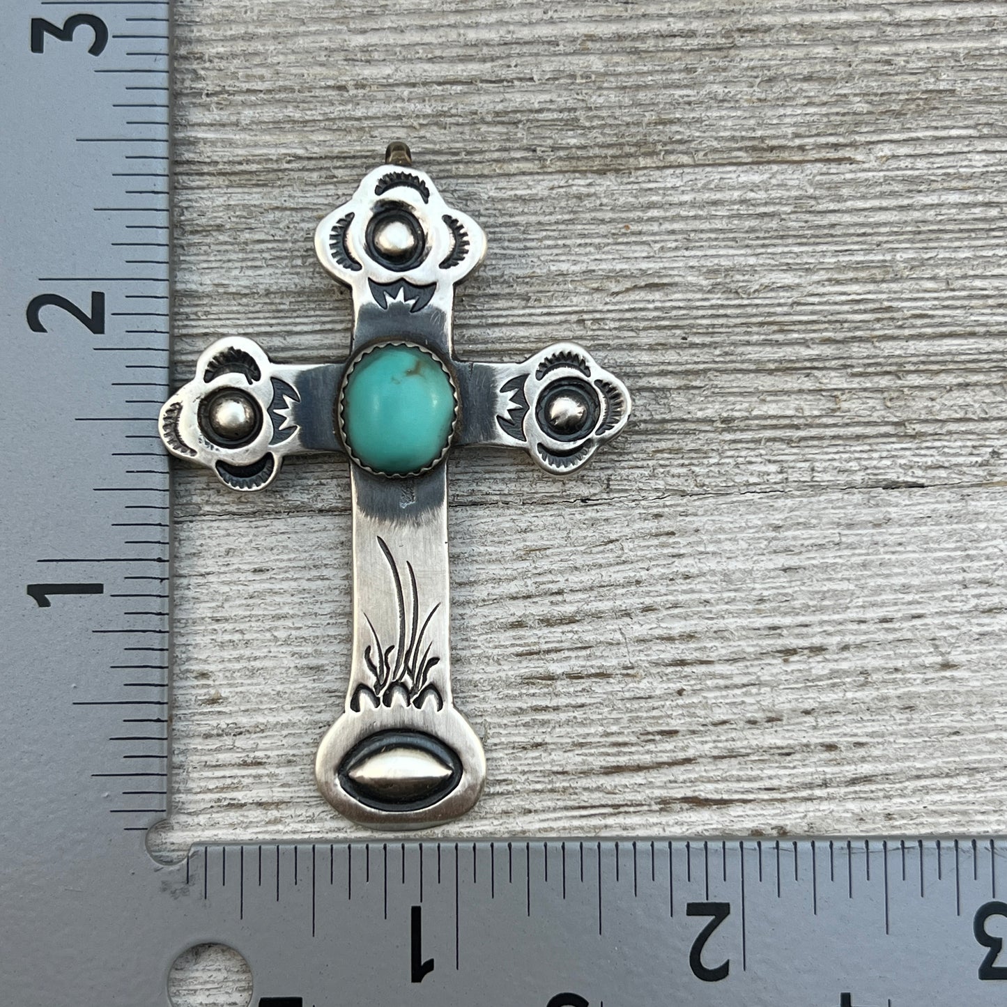 Turquoise Cross Pendant Sterling Silver Navajo handmade Martha Cayatineto