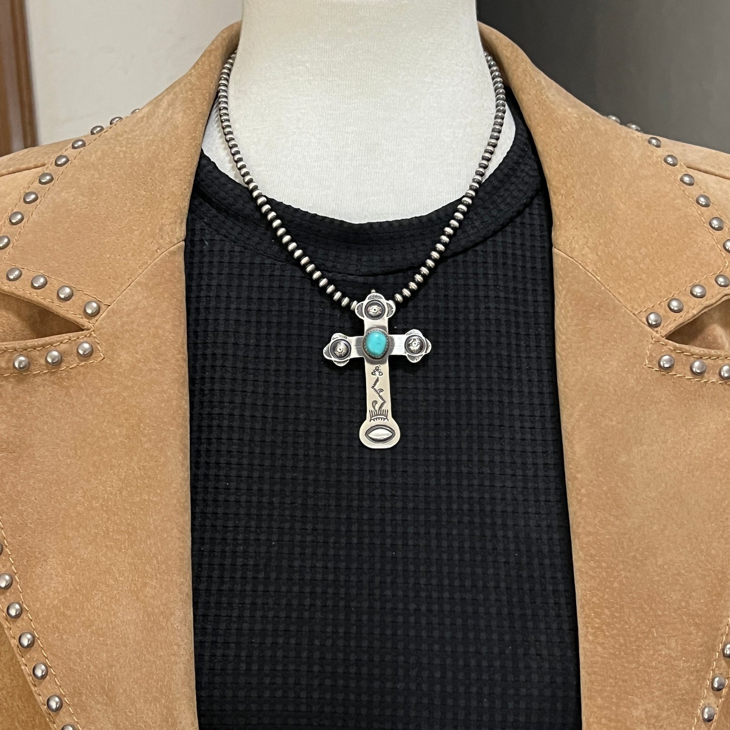 Turquoise Cross Pendant Sterling Silver Navajo handmade Martha Cayatineto