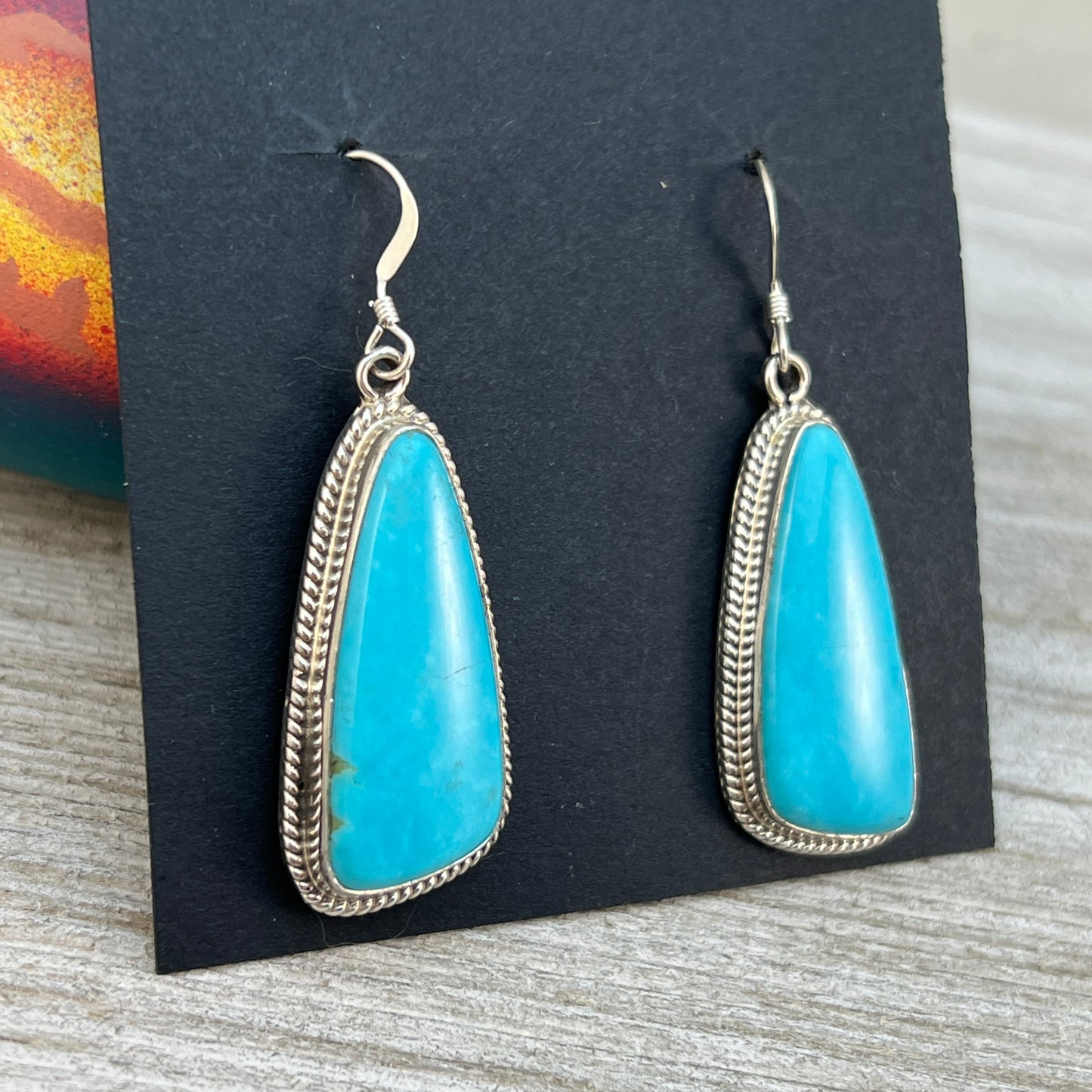 Simple Blue Campitos turquoise earrings Navajo handmade sterling silver, Sharon McCarthy