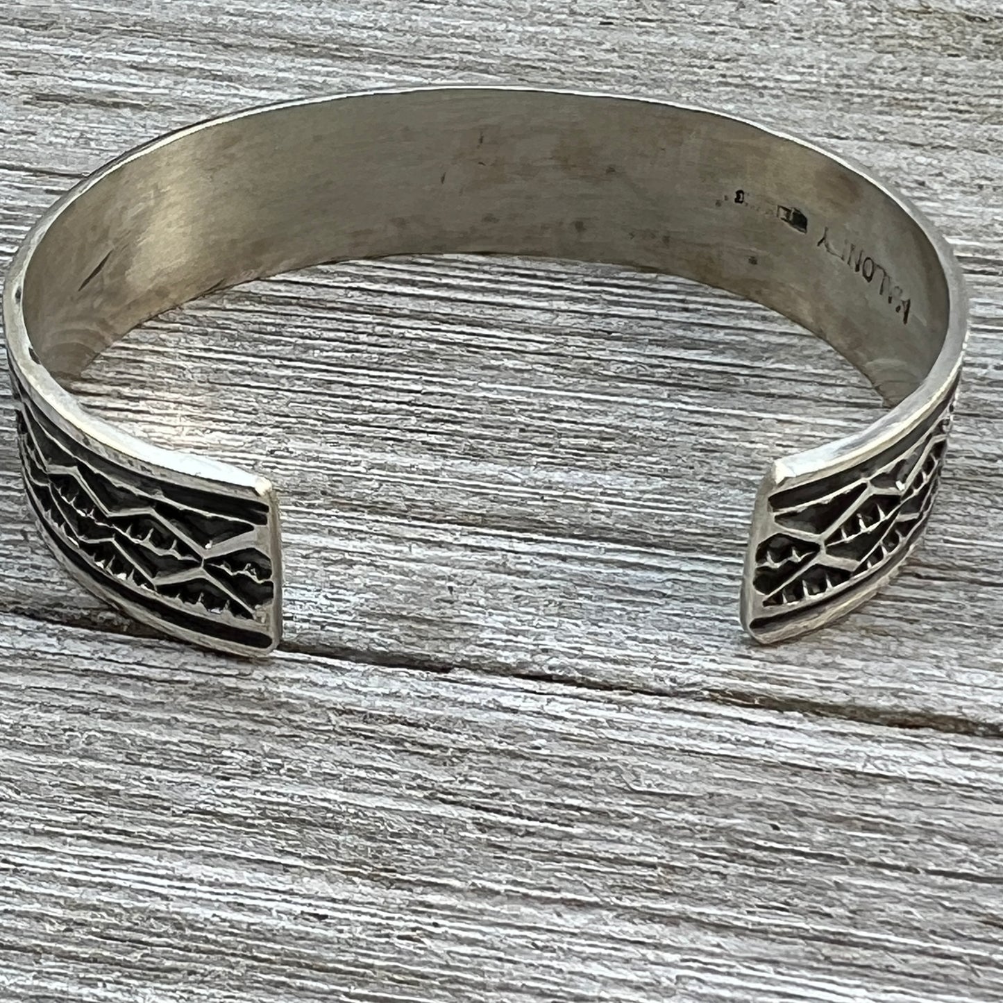6.5" Sterling silver hand stamped Cuff Bracelet Navajo Leonard Maloney signed boho