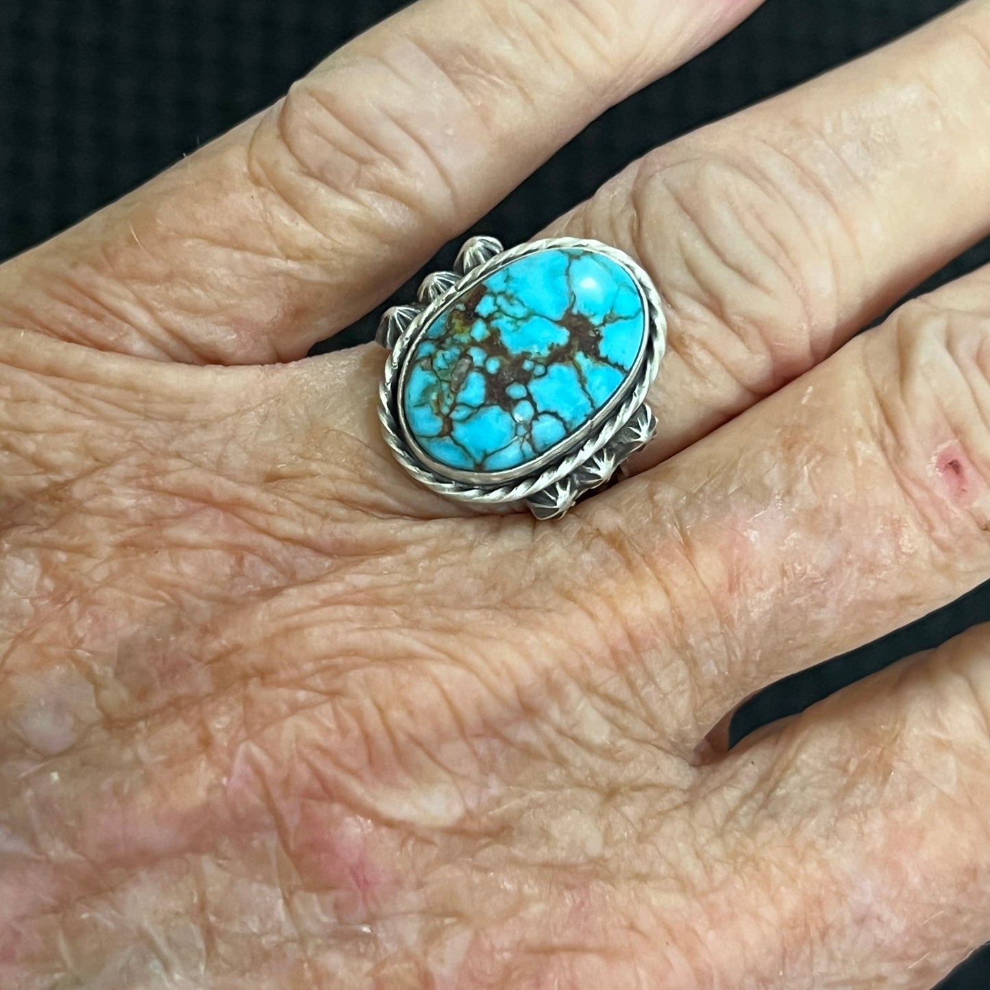 Size 7.75 Blue Kingman Turquoise Sterling Silver Ring Samuel Yellowhair Navajo