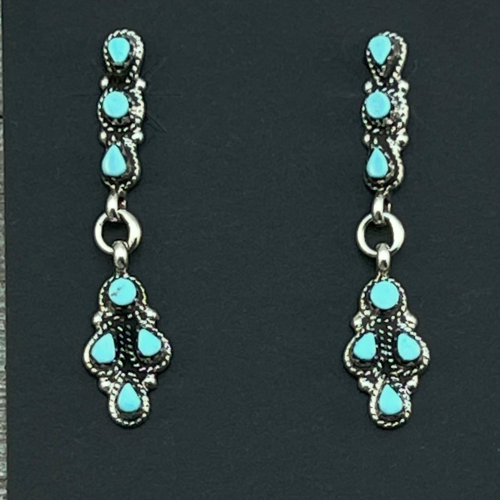 Turquoise Petit Point Dainty dangle zuni earrings sterling silver Jovi Burns 456