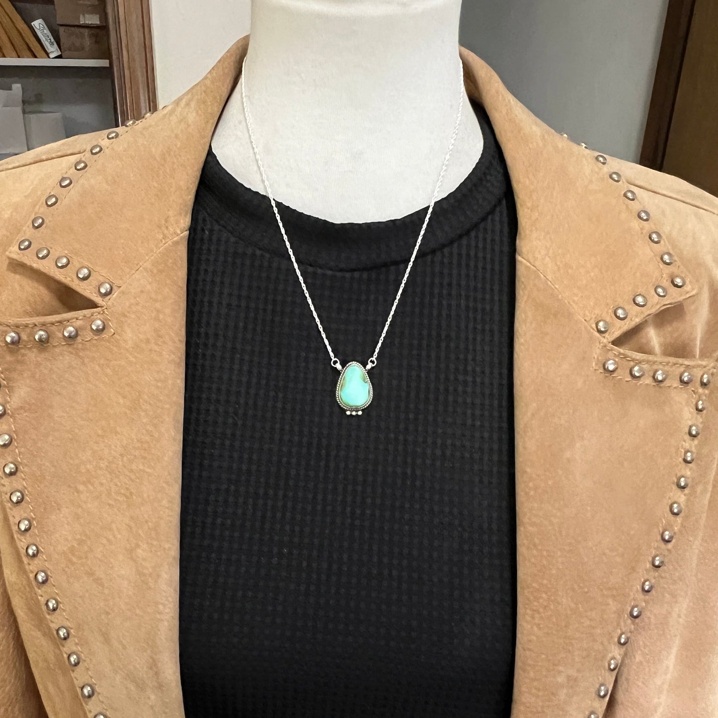 18 1/2" Sonoran Gold Turquoise Sterling silver Necklace Navajo handmade Sharon McCarthy