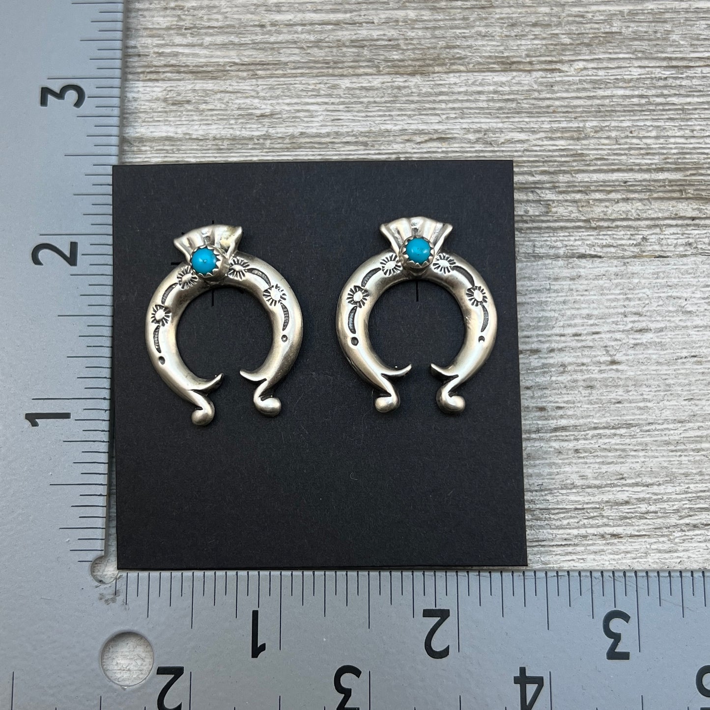 Blue Turquoise Naja stud Earrings Navajo handmade Adrienne Gordan Sterling Silver 3