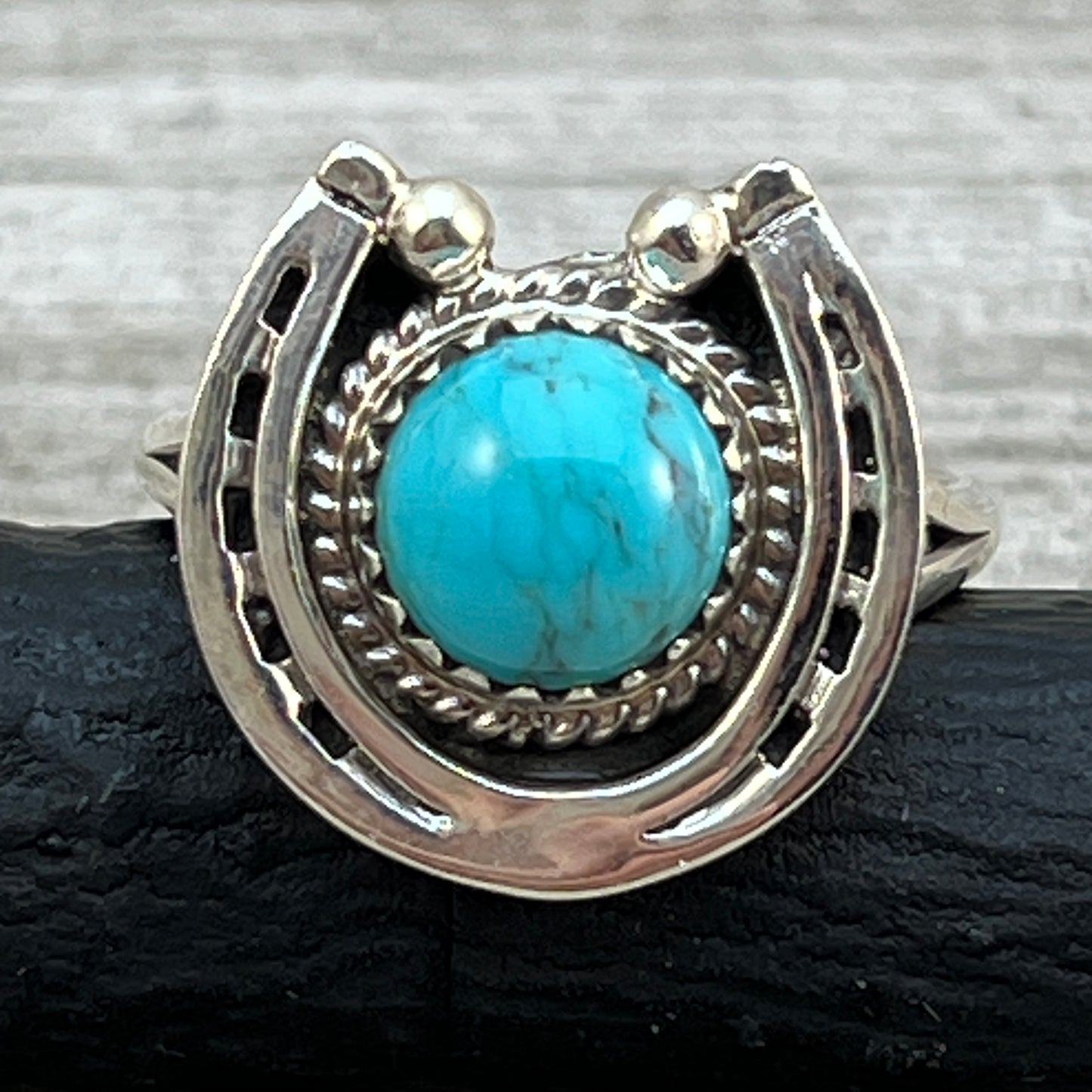 Size 8.5 Campitos Turquoise sterling silver horseshoe ring western equestrian jewelry Rodeo