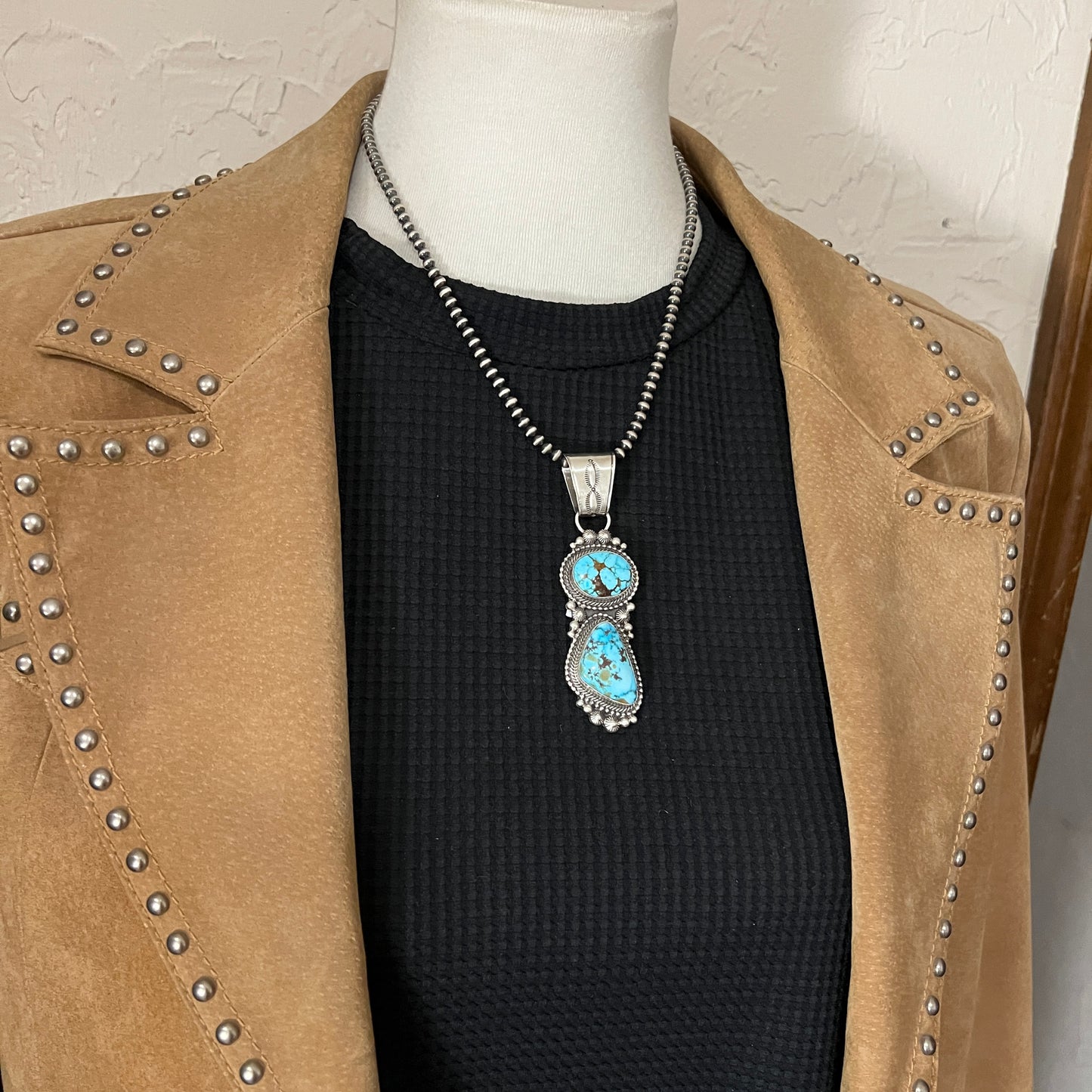 Beautiful Blue Kingman Turquoise Pendant 5 Navajo Sterling Silver Tom Lewis