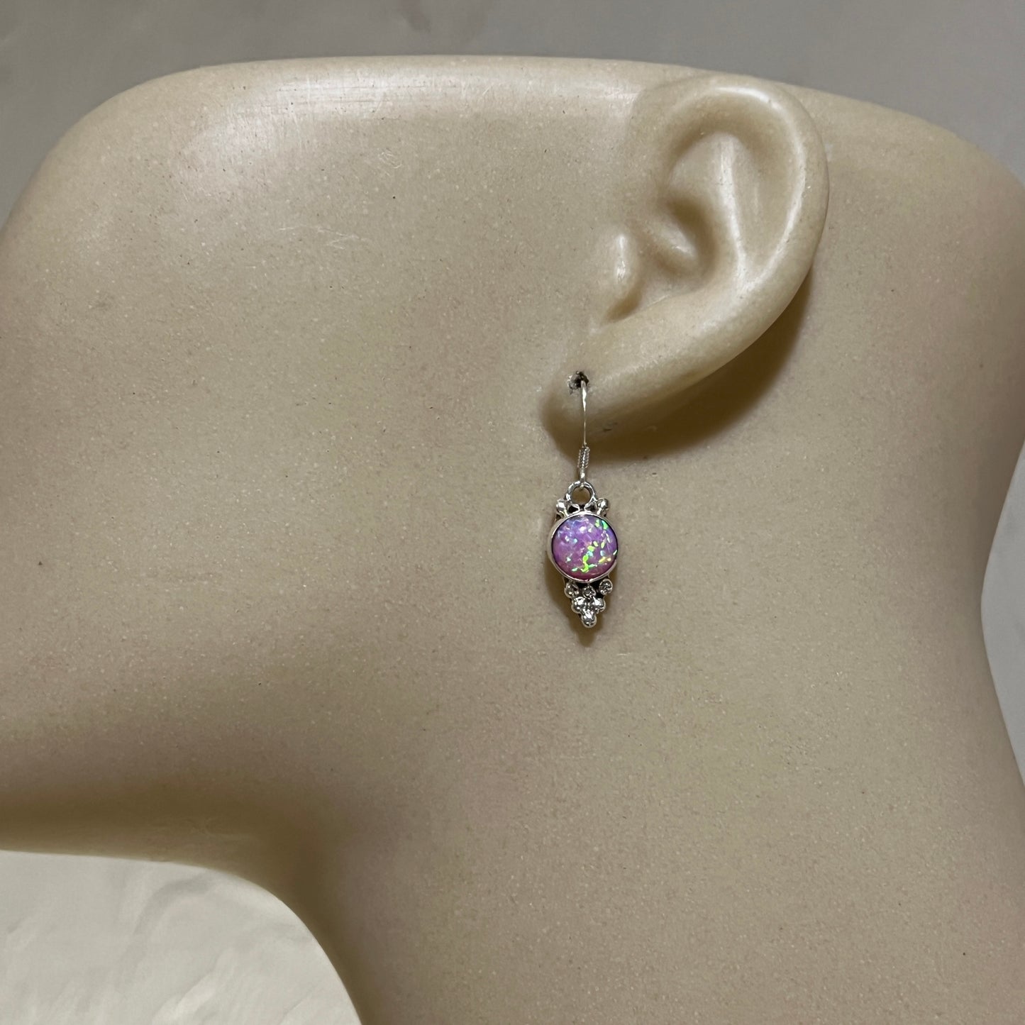 Pink Opal Dangle earrings, small handmade Sterling Silver