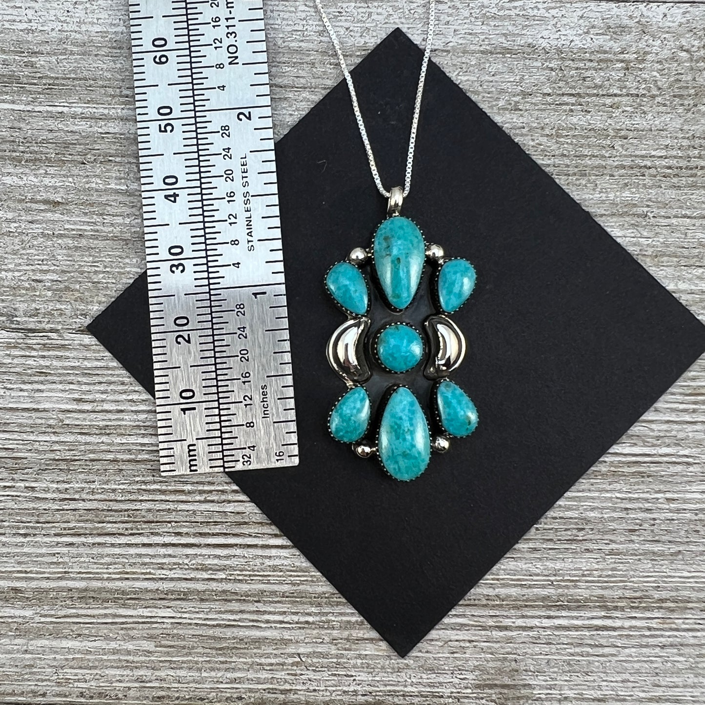 18" blue turquoise cluster necklace Sterling silver Navajo handmade Marie Bahe 2