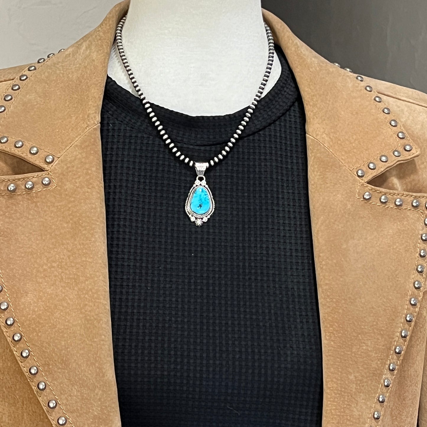 Blue Kingman Turquoise Pendant Navajo handmade Daniel Benally sterling silver