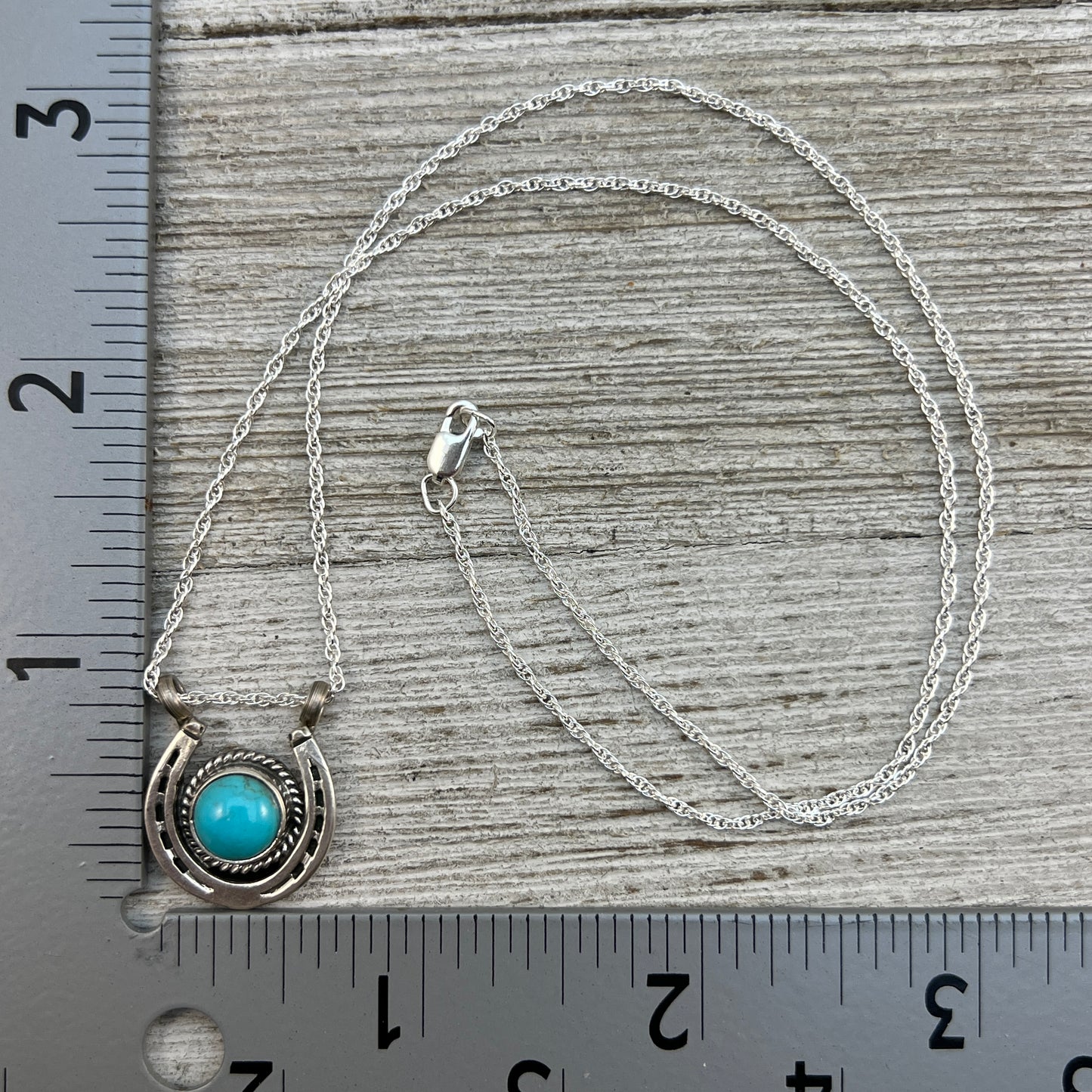 18" Sterling Silver Turquoise Horseshoe Necklace Cowgirl Rodeo Jewelry Annette Chiquito