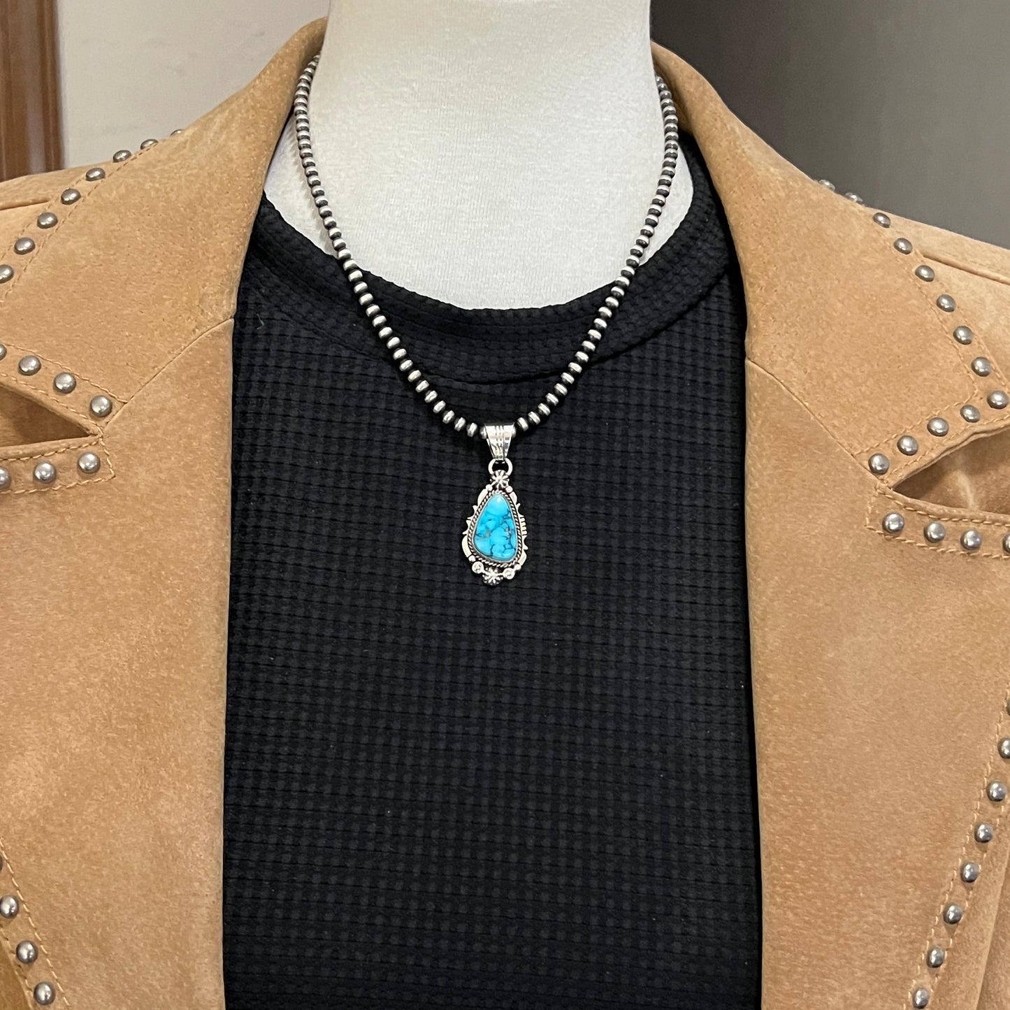 Blue Kingman Turquoise Pendant Navajo handmade Daniel Benally sterling silver
