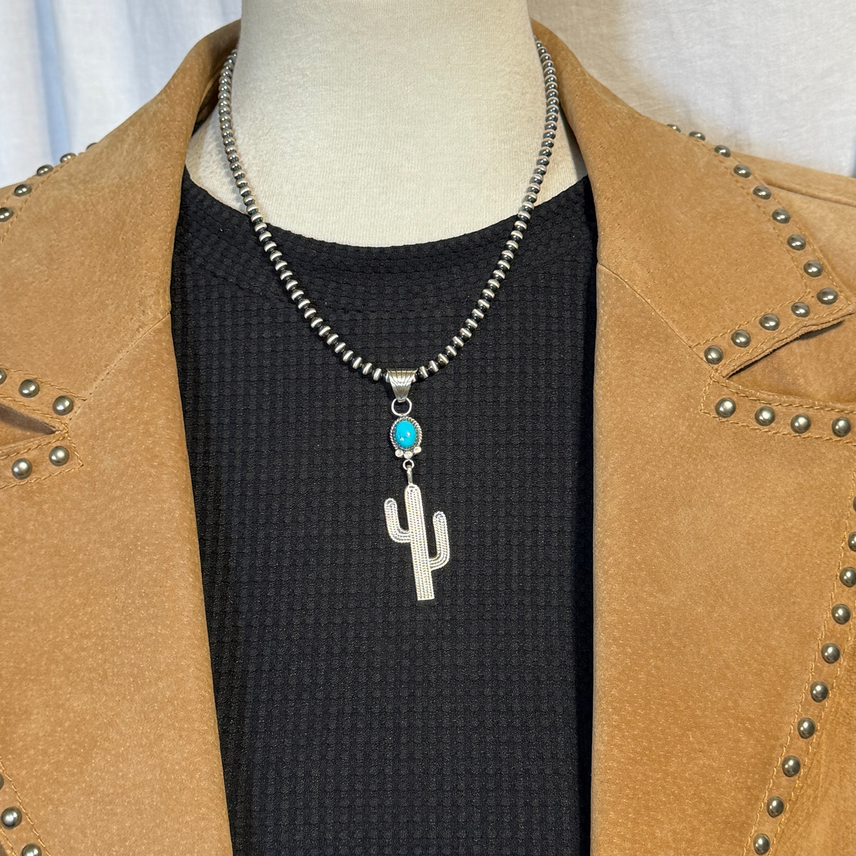 Blue Campitos Turquoise Cactus Pendant Sharon McCarthy Navajo Sterling Silver PD5