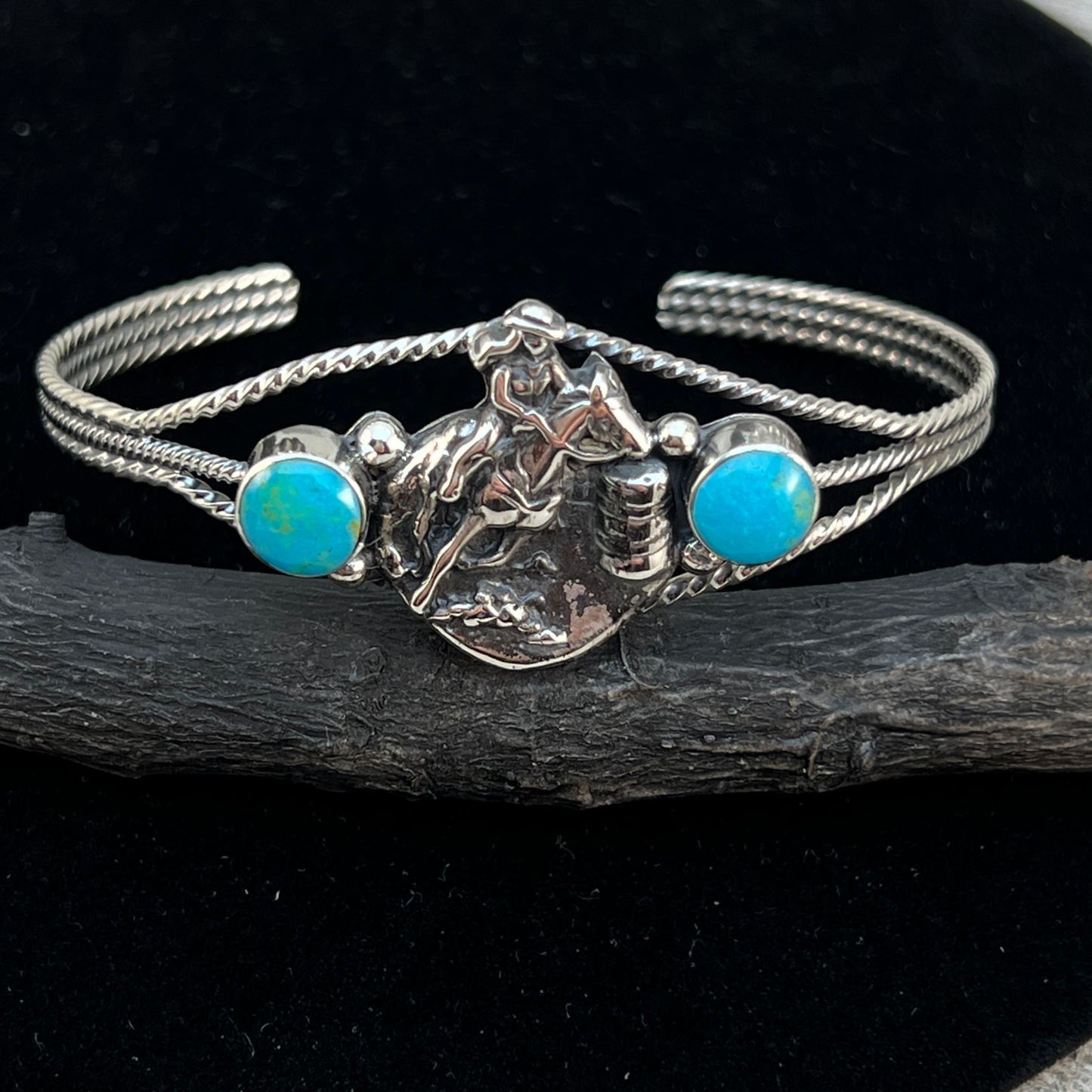 Barrel Racer Sterling silver turquoise cuff Bracelet Navajo handmade Marie Bahe 3