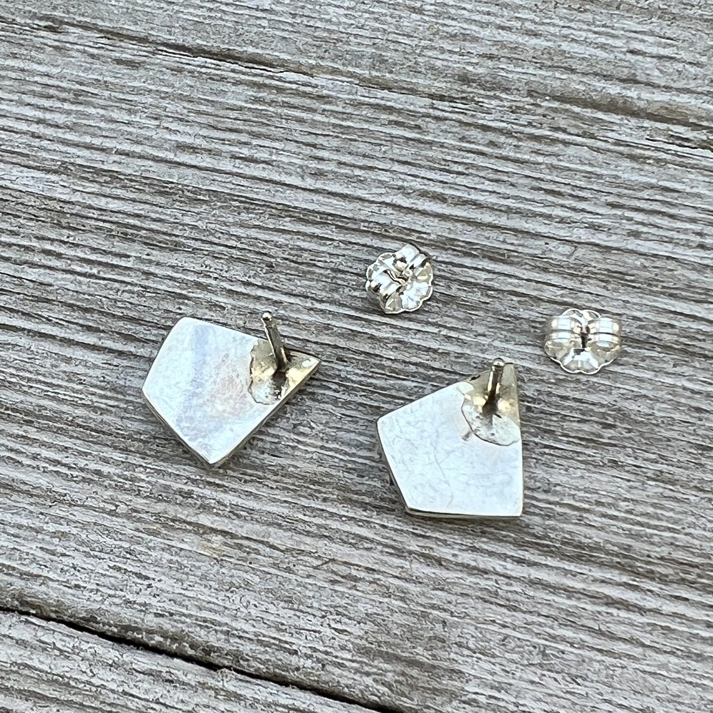 Small Zuni Fish scale inlay turquoise stud post earrings, Orena Leekya 3