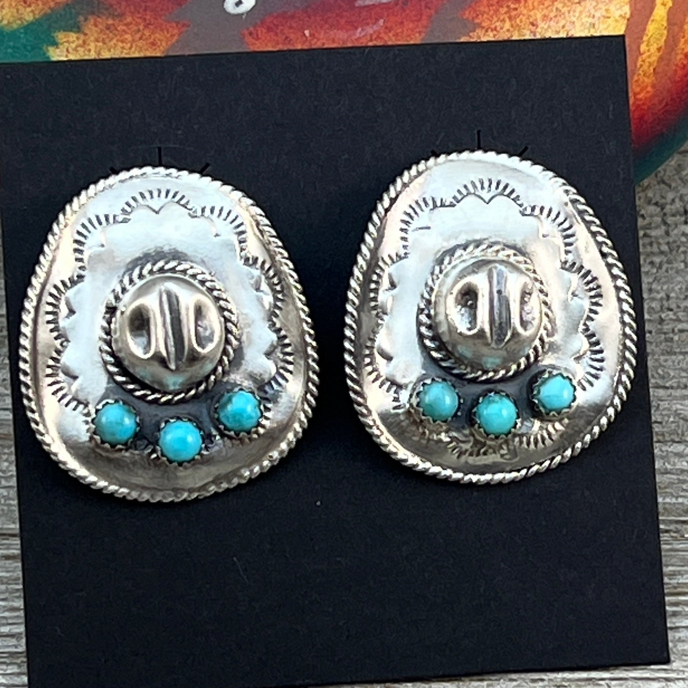 Cowboy hat earringsTurquoise sterling silver Navajo handmade Bobby Platero